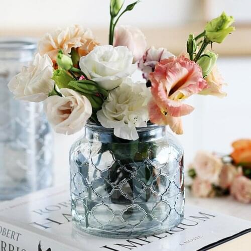 Ins Amber Glass Vase Nordic Big Mouth Flower Vase Home Table Decoration Blue Floral Bottle Plant Hydroponic Container