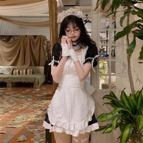 Japanese Kawaii Soft Girl Lolita Dress Sweet Sailor Collar Puff Sleeve Bow Splicing Vintage Maid Outfit Ruffles Cosplay Dress