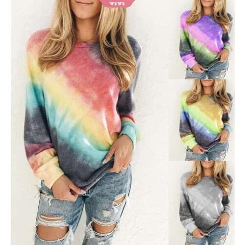 2021 Spring and Autumn Long-sleeved T-shirt Women Loose Casual Round Neck Tie-dye Vottoming Shirt Ladies Sweater