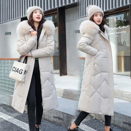 2021 New Winter Coat Womens Jacket Casual Long Parka Fur Hooded Winter Jacket Women Down Cotton Padded Jacket Coat