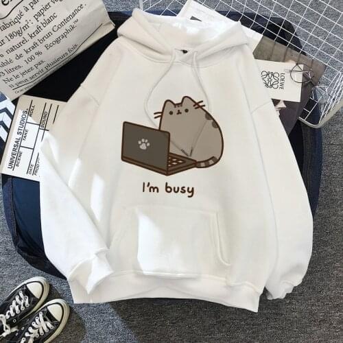 Cat Hoodie Women Fashion Cartoon Korean Harajuku Female Style Kawaii 90s Clothes Hood Sweatshirt Oversized Cat Clothes Hip Hop
