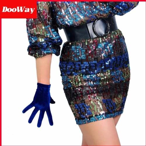 DooWay Womens Short Velvet Gloves Stretch Touchscreen Winter Warm for Dress Evening Party Daily Navy Blue