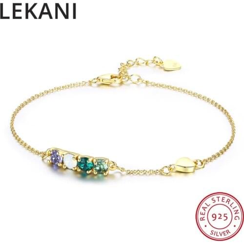 LEKANI REAL S925 Silver Gold Plated Geometric Adjustable Charm Bracelets Bangles For Women Fine Jewelry Crystals From Swarovski
