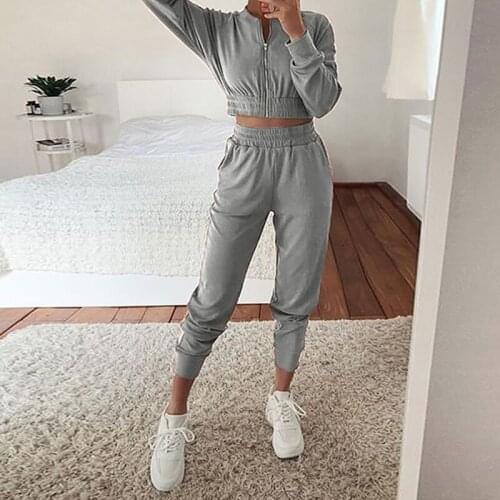 2021 Fashion Sport Suit 2Pcs Set Women Tracksuit Long Sleeve Zip Up Slim Jacket+Jogger Pants Sweatpants Streetwear Casual Outfit