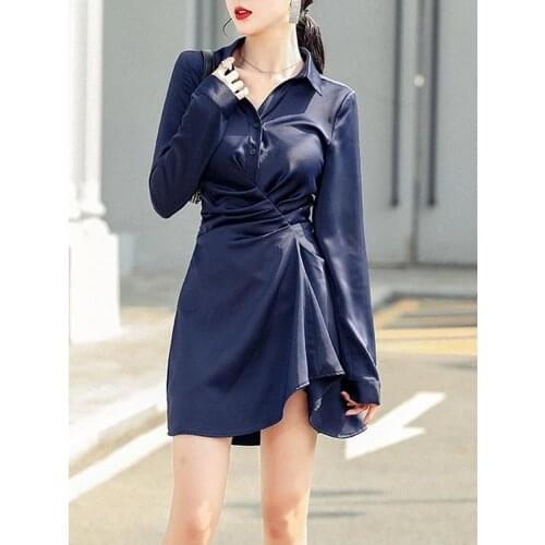 Sexy Mini Slim Shirt Dress Women Party Dress Turn-Down Collar Button Female Elegant Streetwear Vestidos