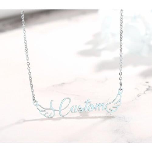 Angel Wings Necklaces Personalized Nameplate Pendant Stainless Steel Custom Name Collier For Kid Girlfriend Gift Jewelry
