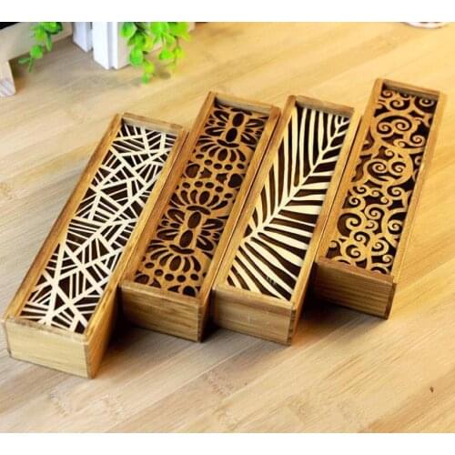 100PCS Vintage Style Convenient Hollow Wood Pencil Case Jewelry Storage Box Wooden Organizer Drawer Pen Holder School Gift SN