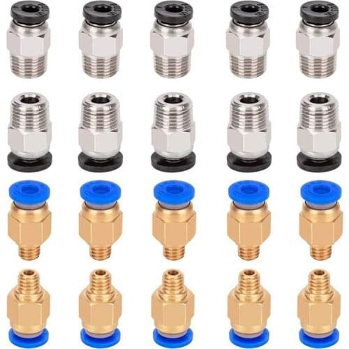 20PCS/Lot PC4-M6 Pneumatic Fitting Push to Connect + PC4-M10 Straight Quick in Fitting for 3D Printer Bowden Extruder