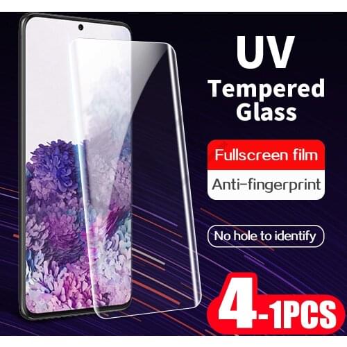 4-1Pcs UV full glue phone screen protector for Samsung Galaxy S8 S9 S10 plus protective Film S20 S21 ultra on the tempered glass