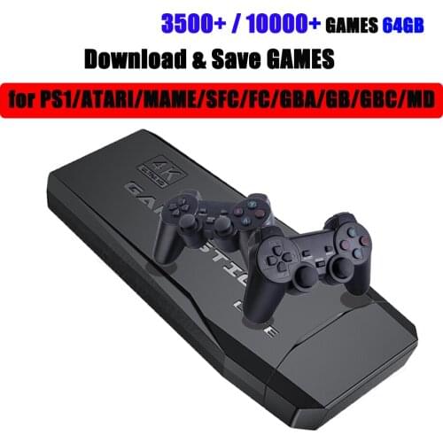 Wireless Video Game Console 2.4G 4K HD TV Controller Retro 64GB 10000 Game Retro Double Gamepads Player for PS1/GBA/MD/SNES Gift
