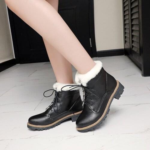 Fashion Boots For Ladies PU Leather Ankle Boots Shoes Winter warm Fur Lining Boots Female Motorcycle Shoes Women Combat Boots