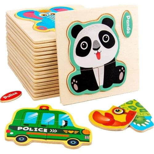 Baby Sports Game 3D Cartoon Animal Traffic Car Jigsaw Puzzle Wooden Interactive Early Educational Toys for Children Kids Gifts