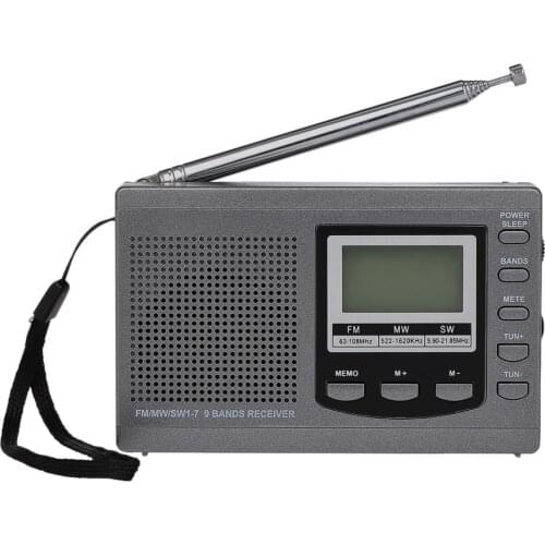 FM / AM / SW Radio Multiband Digital Stereo Radio Receiver Earphone Output Time Display Alarm Clock External Rotatable Antenna