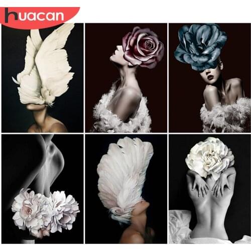 HUACAN 5D Diamond Painting Flower Full Square Round DIY Diamond Embroidery Girl Mosaic Rhinestone Cross Stitch Portrait Wall Art