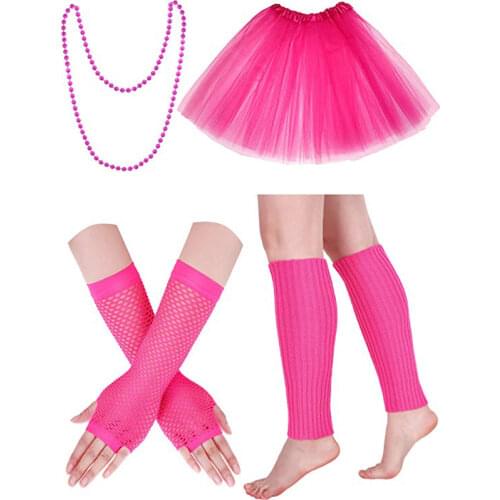 Halloween Cosplay 80s Costume Accessories Set I Love 80s Skirt Necklace Bangle Leg Warmers T-Shirt for Party Accessory