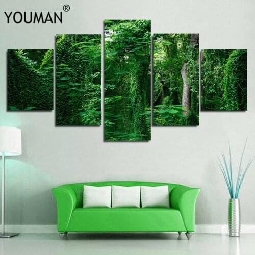 3D Wall Canvas Painting Posters Wall Art Home Decor Green Forest Nature Landscape Frameless Painting For Living Room Bedroom