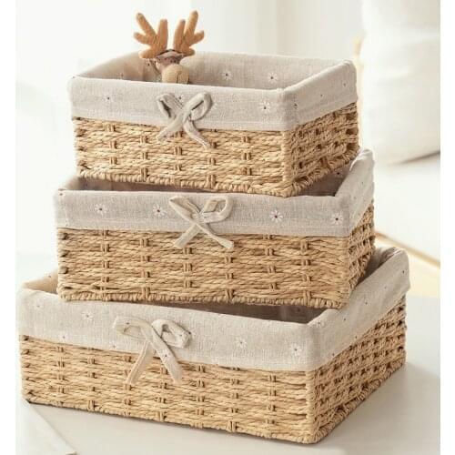 Desktop Storage Basket Woven Storage Box Baby Toys Snack Organizer Household Laundry Basket Cosmetic Container Panier Rangement
