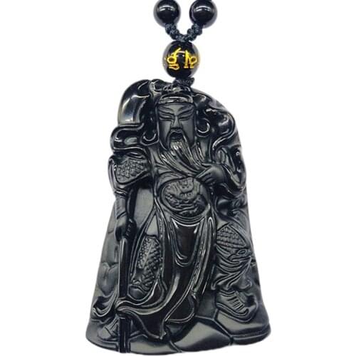 SHIYM Guangong Necklace Pendant Romance of the Three Kingdoms Pendant Gem Jewelry Mens Pendant With Chain Black Jade Jewelry