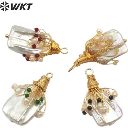 WT-JP166 Natural Freshwater Pearl pendant wire wrapped natural pearl with Gem stone Beads Fashion Elegant handmake Jewelry