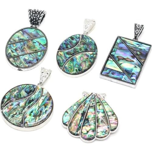 Natural Shell Alloy Pendant Exquisite Oval Shape Abalone Shell Accented Metal Charms for Jewelry Making Necklace Bracelet DIY