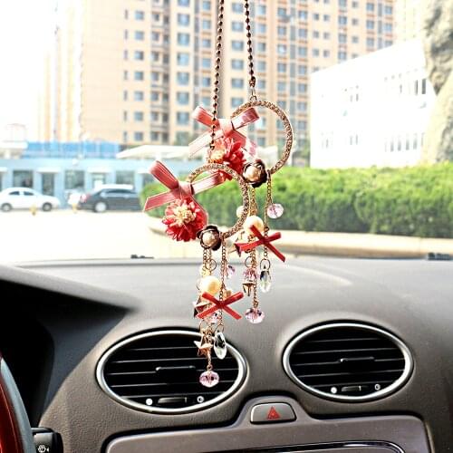 Car Pendant Bowknot Flower Decoration Hanging Ornaments Diamond Charms Automotive Rearview Mirror Suspension Trim Auto Gifts