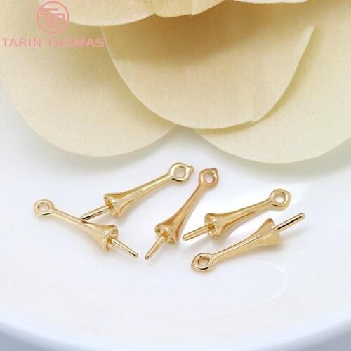 10PCS 16x3.5MM 24K Champagne Gold Color Plated Brass Half Pins Caps Half Hole Beads Caps High Quality Diy Jewelry Accessories