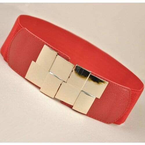 Fashion Womens Waistband PU Elastic Wide Belt Square Buckle Dress Belt Slim wide belt female