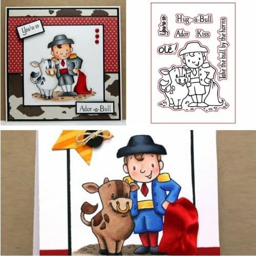 Ador-a-Bull Hug-a-Bull Clear Stamps For DIY Card Making Bullfight+Phrases Kids Transparent Silicone Stamp new 2019
