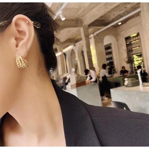 Rongho Vintage Metal ball earrings for women gold earring brincos femme C punk earring bijoux chunky ear accessories