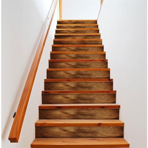 Wood Grain Stairs Sticker Self-adhesive Waterproof Stone Brick Staircase Wallpaper For Home Corridor Steps Renew DIY Stair Decal