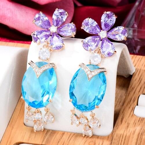 Trendy New Summer beach shimmering Dangle Earrings Full Mirco Paved Cubic Zircon for Women Bridal Wedding Earring Jewelry