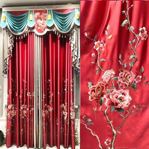 Luxury Brand Embroidery Silk-like Curtains for Living Room Traditional Chinese Blackout Palace Wedding Red Curtain Eco-Friendly