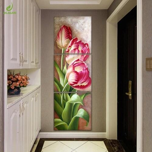 JHLJIAJUN Nordic Modular Pictures Canvas Triptych Poster Tulip Flowers Wall Picture For Living Room Wall Art Oil Painting Poster