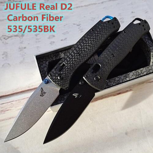 JUFULE New 535BK 535-3 D2 Blade Carbon Fiber Handle Folding Pocket Survival EDC Tool Kitchen Camping Hunt Utility Outdoor Knife