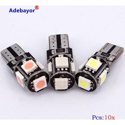 10 pcs T10 194 W5W 5 SMD 5050 led Bulb CANBUS Error Free Interior Car 1W Wedge Side Light Lamp white blue red pink ice blue