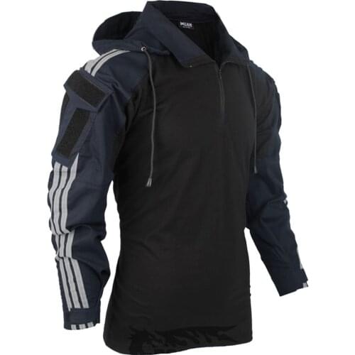 BACRAFT Long Sleeve Tactical Shirt Polyester Cotton Plaid 35 Cotton - Dark Blue XS S M L XL XXL