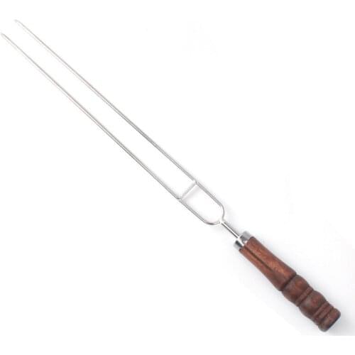 Outdoor BBQ barbecue Fork food grade stainless steel baking signature wooden handle U-type grilled needle picnic rotisserie