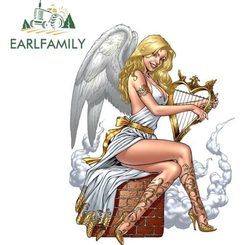 EARLFAMILY 13cm x 9.9cm for Sexy Blond Angel with Harp Decal Cartoon Vinyl Car Stickers Waterproof Scratch-Proof Windows Decor
