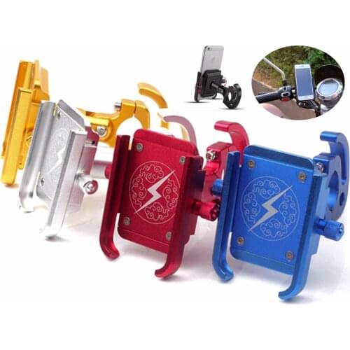 360 Degree Rotating Aluminum Alloy Universal Motorcycle Handle Bar Mount Cell Phone Holder Stand with Hook for 4-6.5 inch