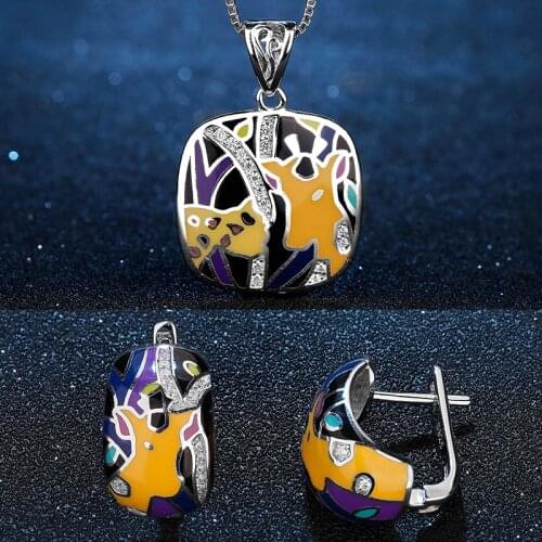 Mysterious lucky elk animal Pattern Jewelry Sets 925 Sterling Silver Earrings & Necklace Pedant for Women Fine Jewellery Enamel