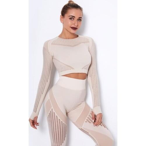 Women Gym Mesh Crop Tops Yoga Shirts Long Sleeve Workout Tops Fitness Running Sport T-Shirts Training Yoga Sportswear Sexy