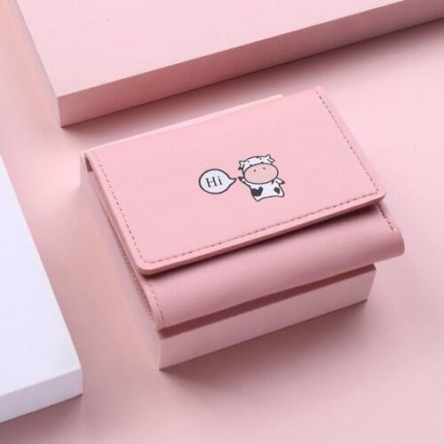 2021 Women Wallet Leather Cartoon Two-fold Slim Coin Bags Pocket Designer Female Small Wallets Purse Cards Holders Carteras