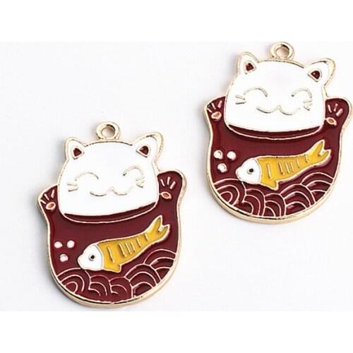 10pcs Japanese Alloy Cartoon Lucky Cat And Wind Earrings For Girls Material Bracelet Necklace Pendant Diy Jewelry Accessories
