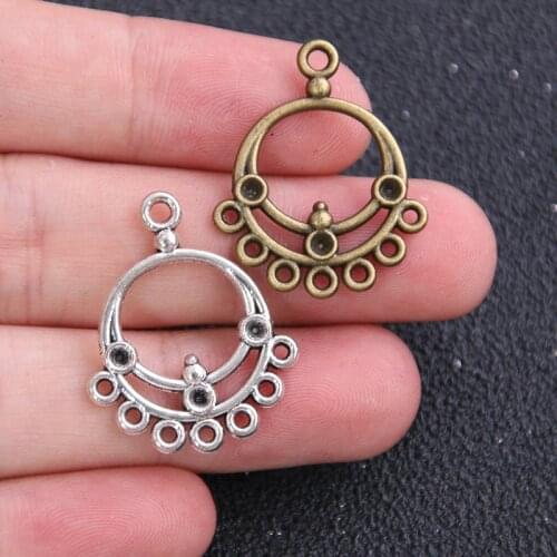 12pcs 22*27mm Two Color Zinc Alloy Necklace Charm Jewelry DIY Hollow Round Connector Pendant Necklace