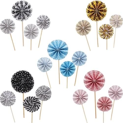 20 Pcs Round Cake Toppers Fashion Paper Fan Sunflower Shaped Food Fruit Picks Charming Festive Dessert Toppers for Wedding Birth