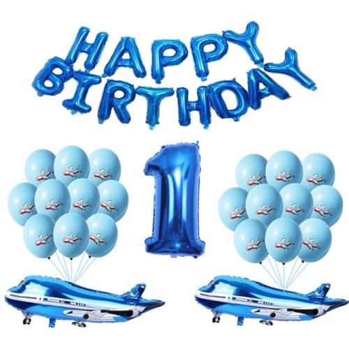 24pcs/set Fly to Sky Blue Airplane Theme Birthday Party Aerospace Fan Airmaster Decor 32Inch Number Aluminum Balloon Baby Shower