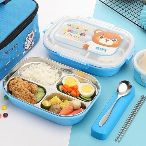 304 Stainless Steel Insulated Lunch Box Children Divided Plate School Anti-scald Cartoon Cute Dinnerware Camping Food Container