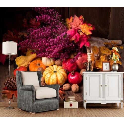 Customized Papel de parede 3d, flowers and food murals in the bamboo basket for the restaurant hotel kitchen background paper