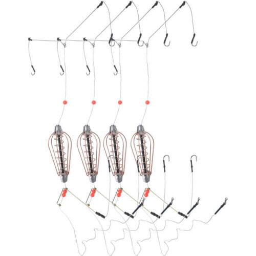 4Pcs 15g Fishing Bait Cage Copper Spring Basket Lure Feeder with Hooks Fishing Accessories