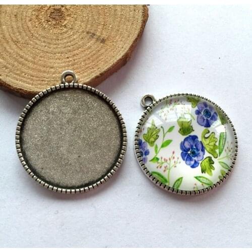 5pcs/lot Necklace Pendant Setting Antique Bronze Silver Glass Cabochon Blank Base Supplies for Jewelry Finding T185-188